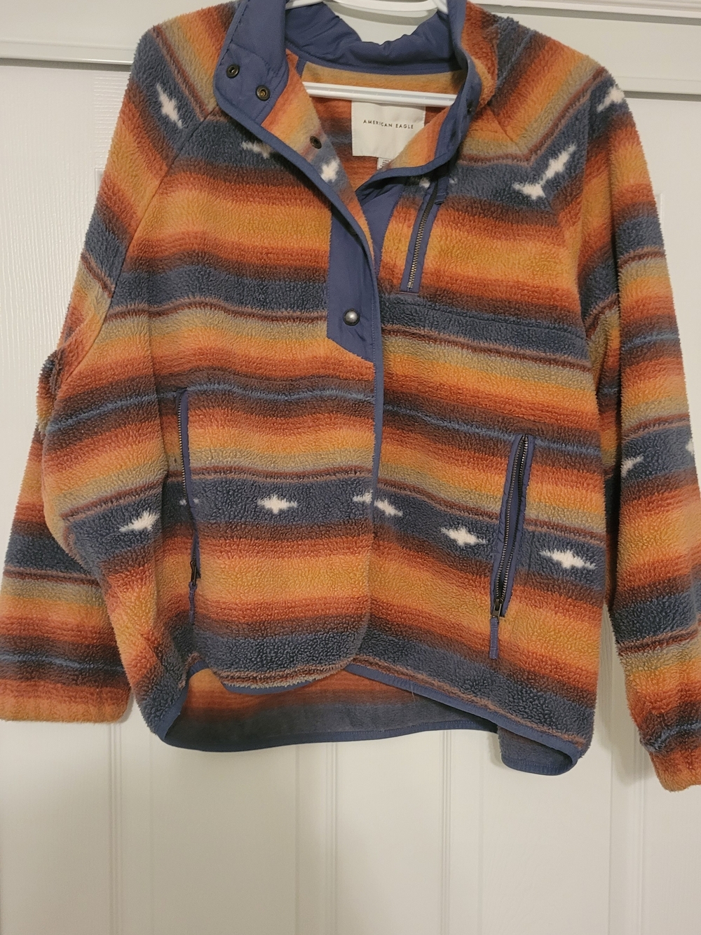 American Eagle Outfitters Striped Sherpa Button Up Vintage